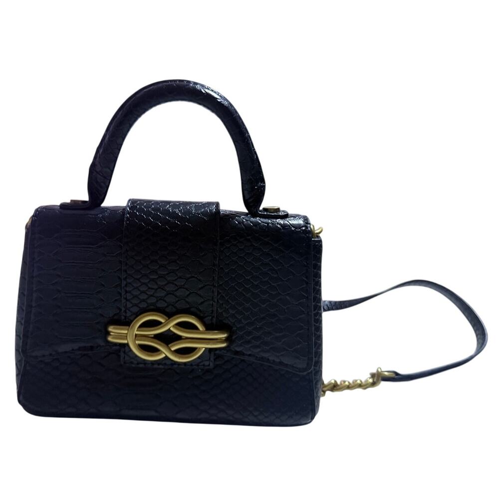 Zara Black Metal Buckle City Bag Faux Leather Top Handle & Crossbody Strap
